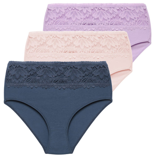 Majtki damskie maxi bikini bawełniane z wysokim stanem i koronką 3-pak
