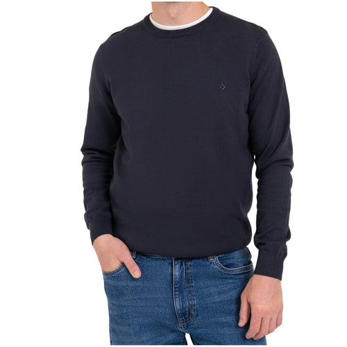 Sweter męski elegancki klasyczny bawełniany okrągły dekolt gładki