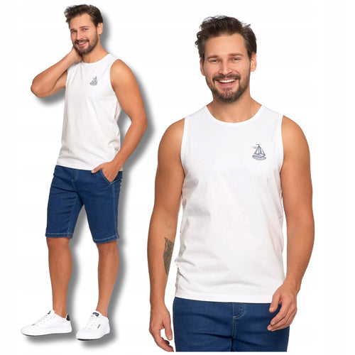 Tank-top męski koszulka bez rękawów bokserka z małym nadrukiem