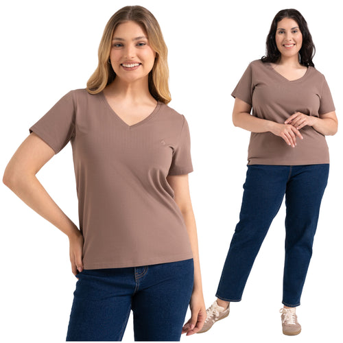 Damski t-shirt z dekoltem v bawełna czesana premium line