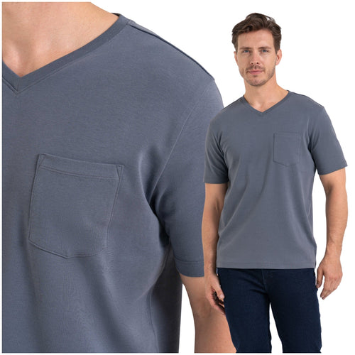 Męski t-shirt bawełniany z dekoltem v-neck i kieszonką