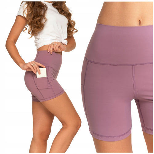 Legginsy kolarki szorty damskie sportowe wysoki stan kieszenie
