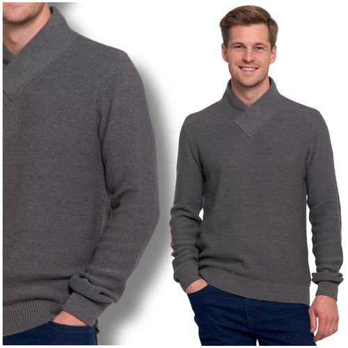 Elegancki sweter męski dzianinowy ze stójką dekolt serek wygodny