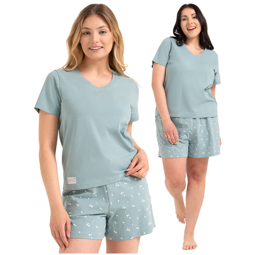 Piżama damska bawełniana t-shirt v-neck i szorty w kwiaty