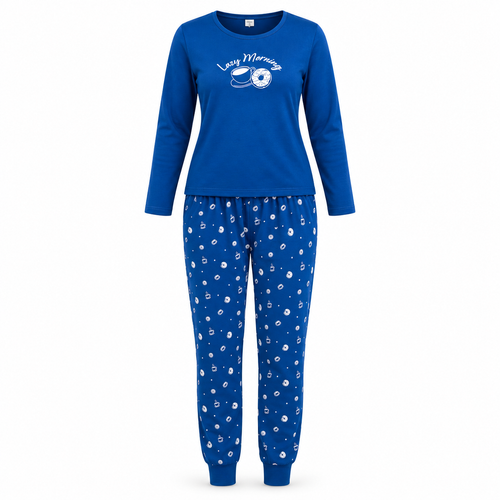 Piżama damska bawełniana długi rękaw spodnie joggery lazy morning