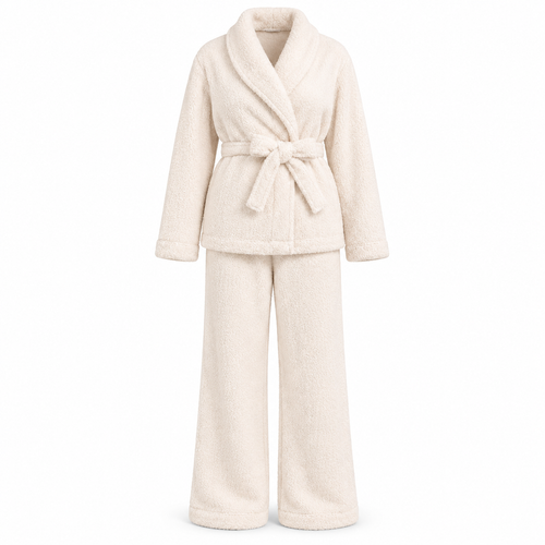 Piżama damska pluszowa komplet kimono ze spodniami straight leg
