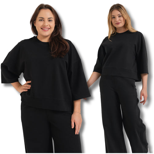 Luźna bluza damska dresowa gładka rękaw 3/4 oversize modna