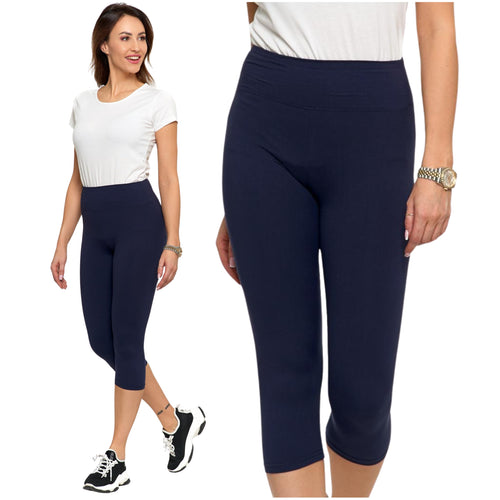 Legginsy damskie 3/4 klasyczne getry za kolano wysoki stan
