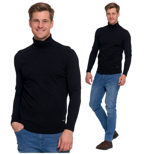 Elegancki sweter męski cienki golf klasyczny gładki dopasowany