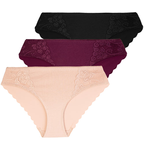 Majtki damskie figi bikini z koronkowymi wstawkami 3-pak