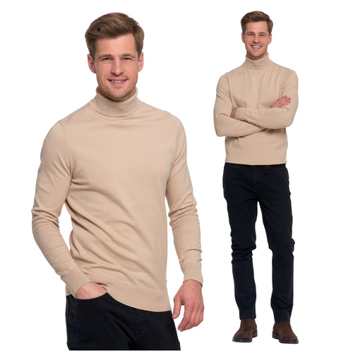 Elegancki sweter męski cienki golf klasyczny gładki dopasowany