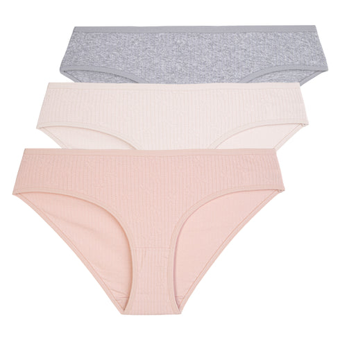 Majtki damskie figi bikini bawełniane strukturalne prążkowane 3-pak