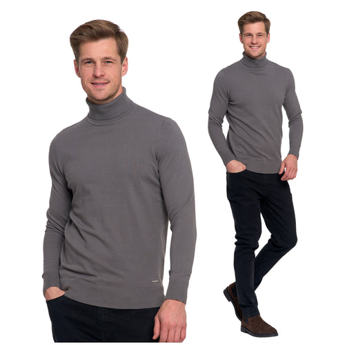 Elegancki sweter męski cienki golf klasyczny gładki dopasowany