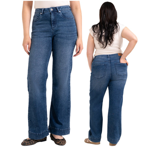 Damskie jeansy proste z szerokim mankietem straight fit