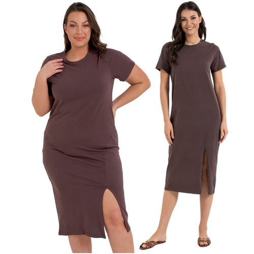 Sukienka damska bawełniana – t-shirt dress – midi z rozcięciami