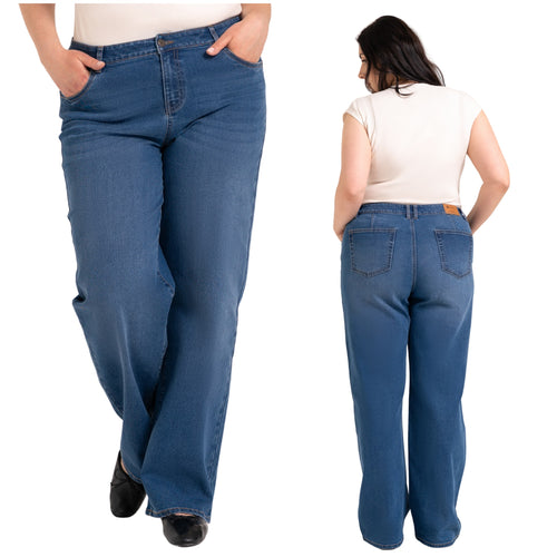Damskie jeansy wide leg z wysokim stanem i efektem push-up