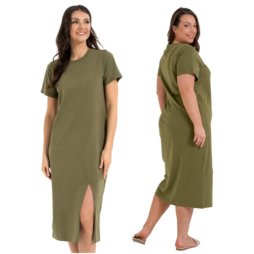 Sukienka damska bawełniana – t-shirt dress – midi z rozcięciami