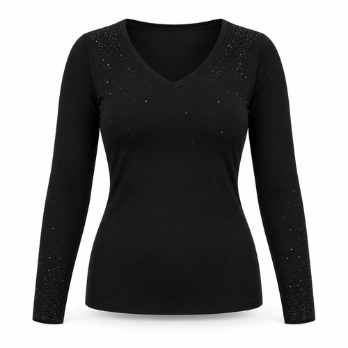 Bluzka damska z wiskozy z kryształkami slim fit