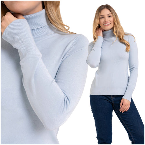 Sweter damski cienki golf wiskozowy klasyczny z długim rękawem