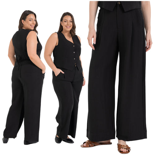 Spodnie wide leg high-waist – lyocell, len i wiskoza – premium