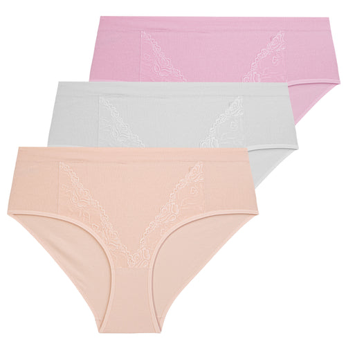 Figi damskie bawełniane maxi bikini z kwiatową koronką (3-pak)