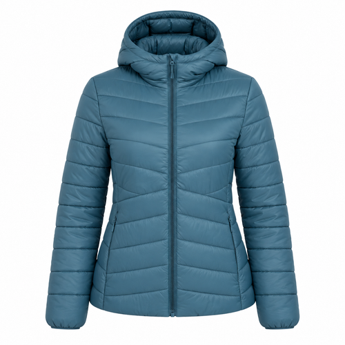 Kurtka damska przejściowa pikowana slim fit z kapturem