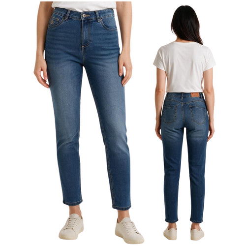 Damskie jeansy mom slim z wysokim stanem i efektem push-up