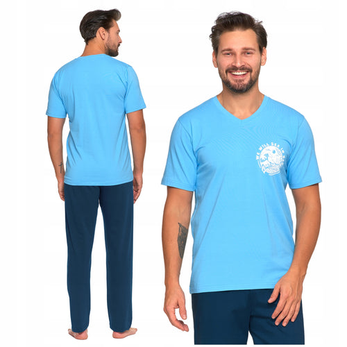 Piżama męska t-shirt krótki rękaw długie spodnie klasyczna