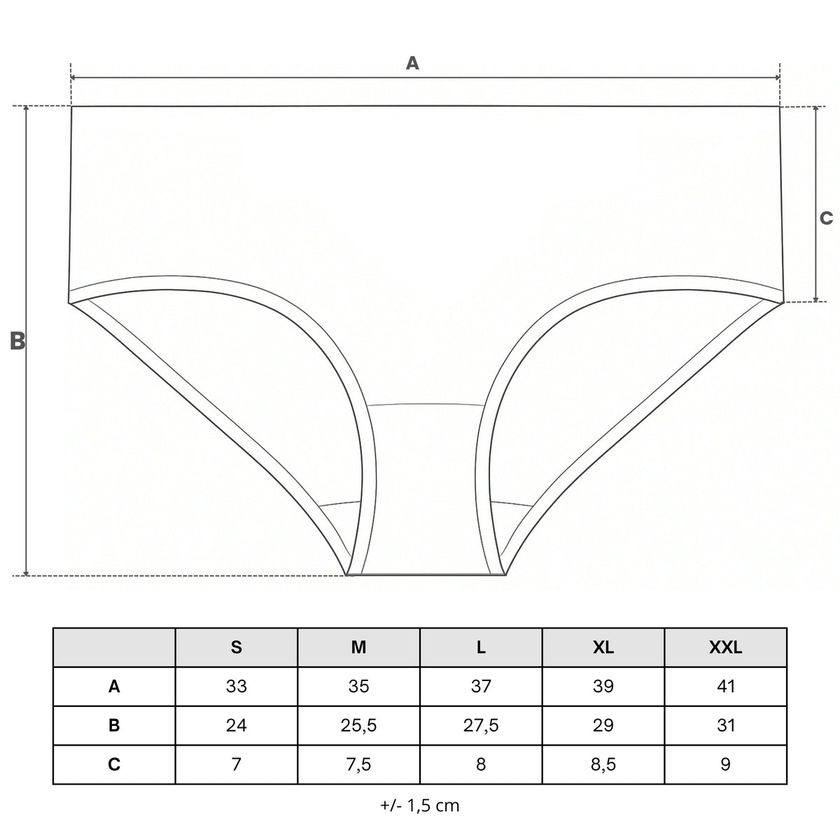 Tabela rozmiarów — Figi damskie bikini prążkowane w paski z koronką (3-pak)