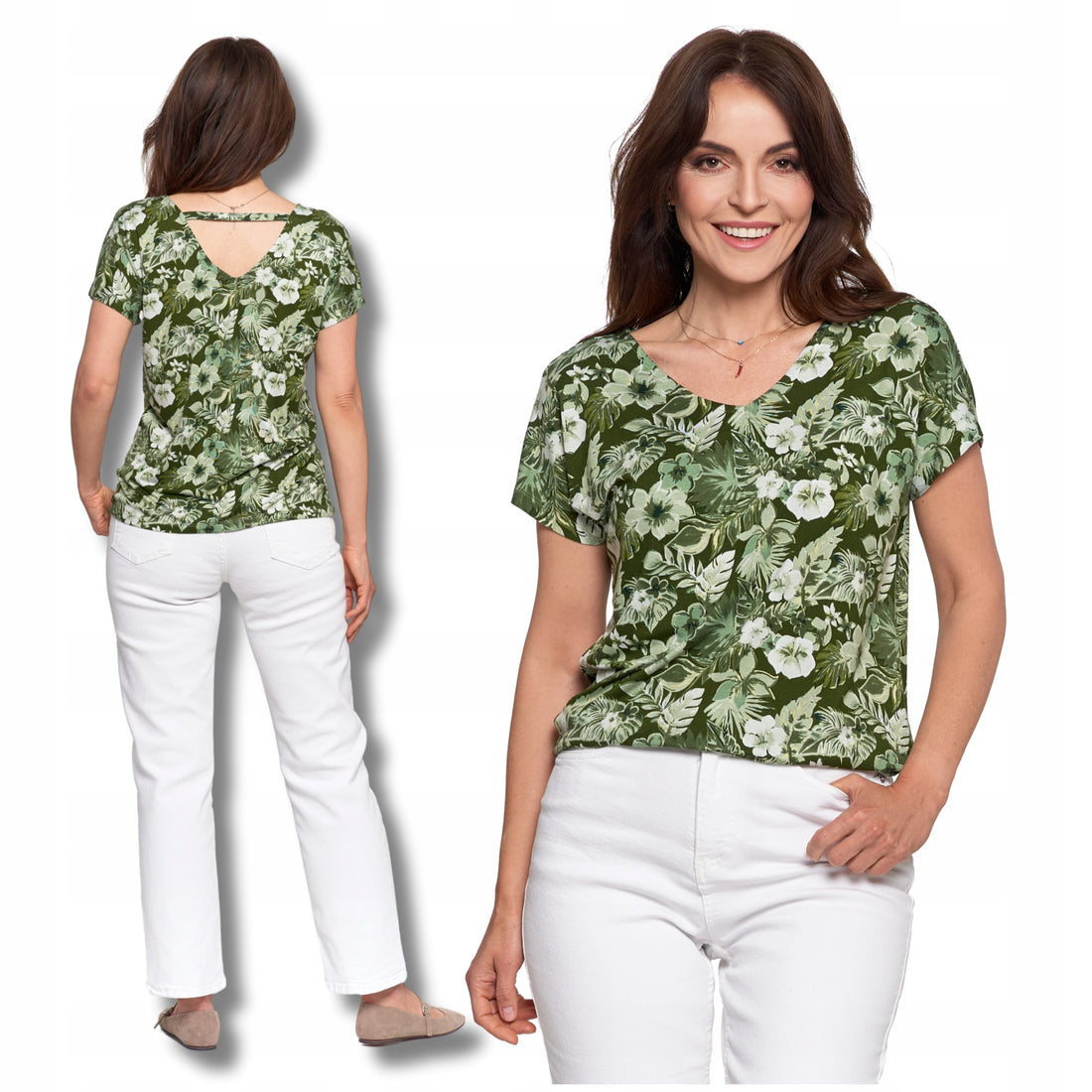 Bluzka damska koszulka wiskozowa t-shirt dekolt v krótki rękaw