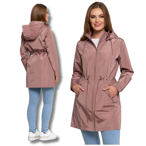 Kurtka damska przejściowa z kapturem parka elegancki płaszcz