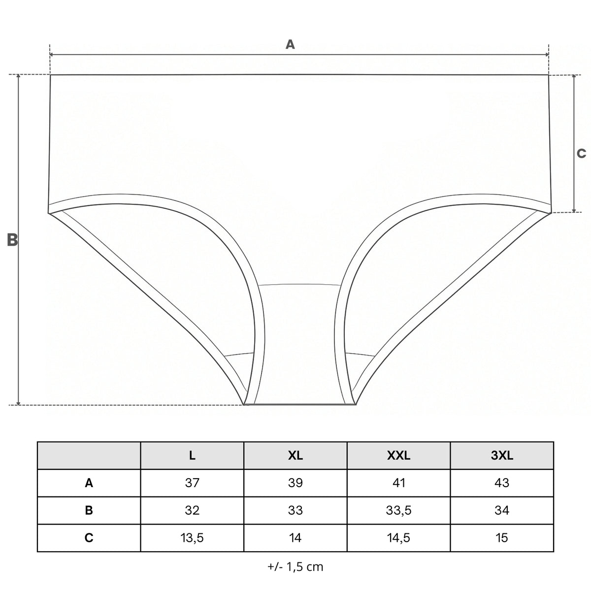 Tabela rozmiarów — Figi damskie bawełniane maxi bikini z wyższym stanem gładkie (5-pak)