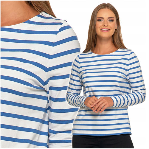 Bluzka damska w paski koszulka t-shirt na długi rękaw bawełniany