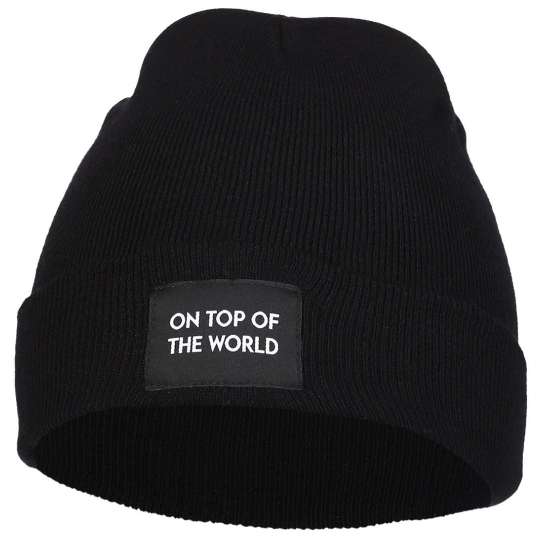 Czapka damska zimowa prążkowana beanie na chłodne dni modna naszywka