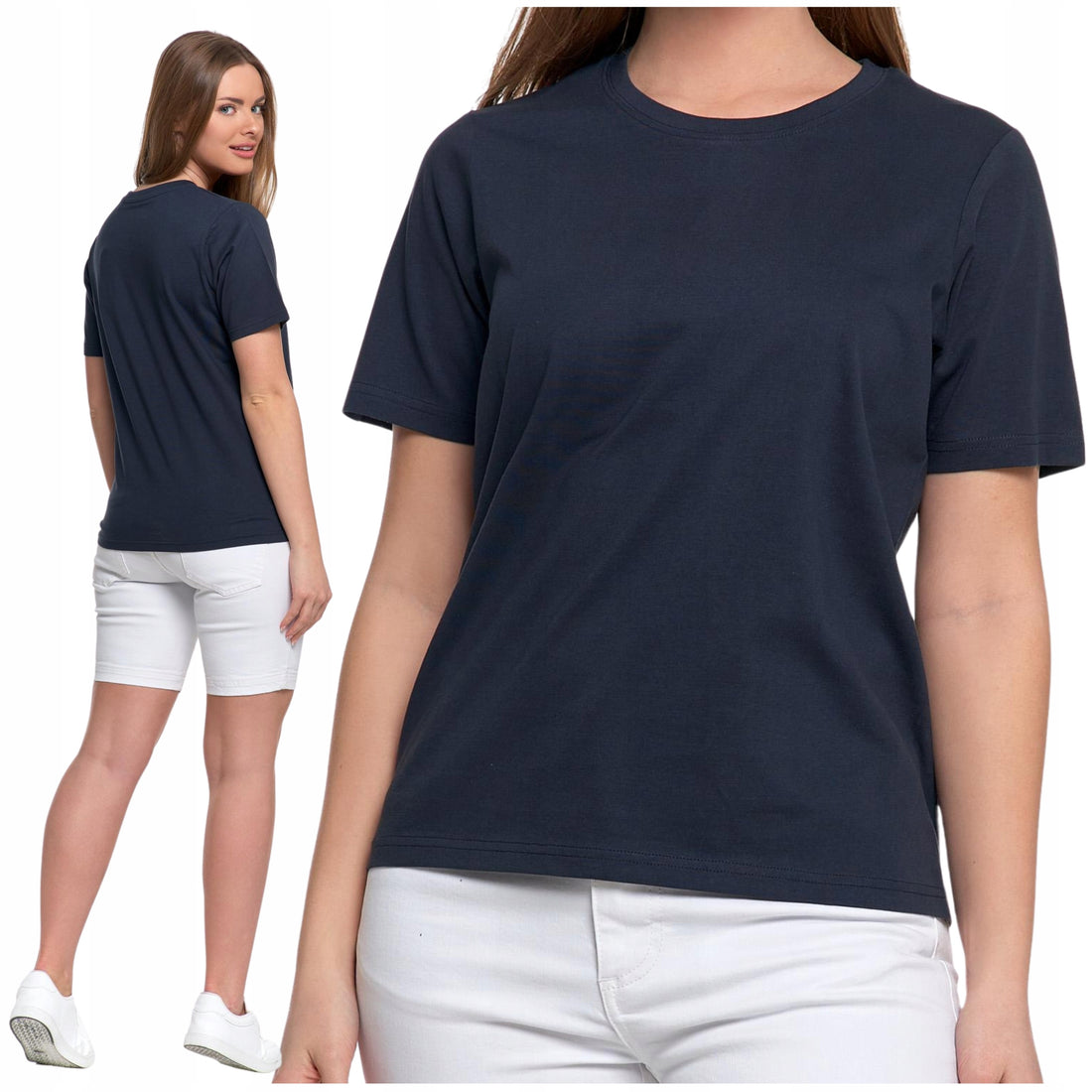 T-shirt damski z krótkim rękawem bez szwów bocznych luźna koszulka