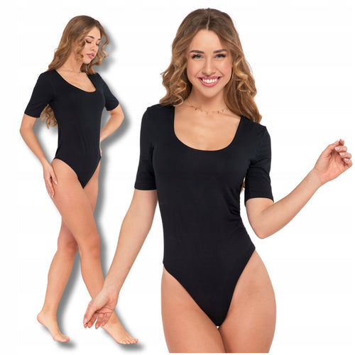 Eleganckie body damskie z głębokim dekoltem gładkie krótki rękaw