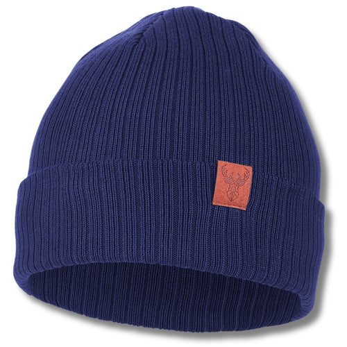 Czapka damska zimowa beanie na chłodne dni w prążek naszywka jelenia