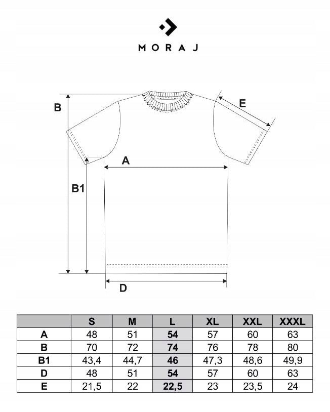 Tabela rozmiarów — Koszulka męska t-shirt na krótki rękaw biała z nadrukiem bawełna