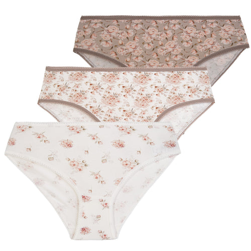 Damskie majtki bawełniane bikini w kwiaty z koronką (3-pak)
