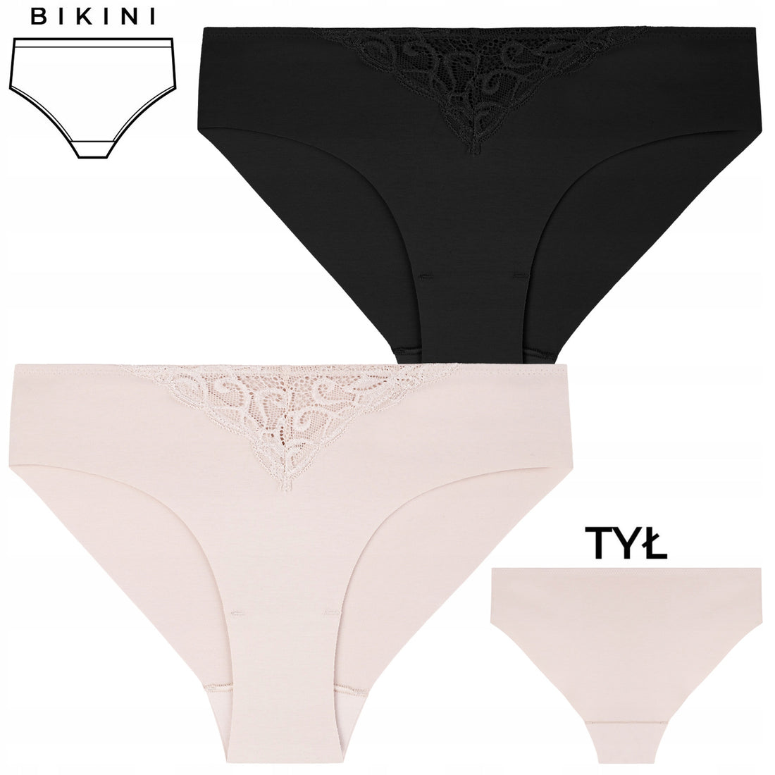 Figi damskie majtki z koronką delikatne eleganckie 2-szt.