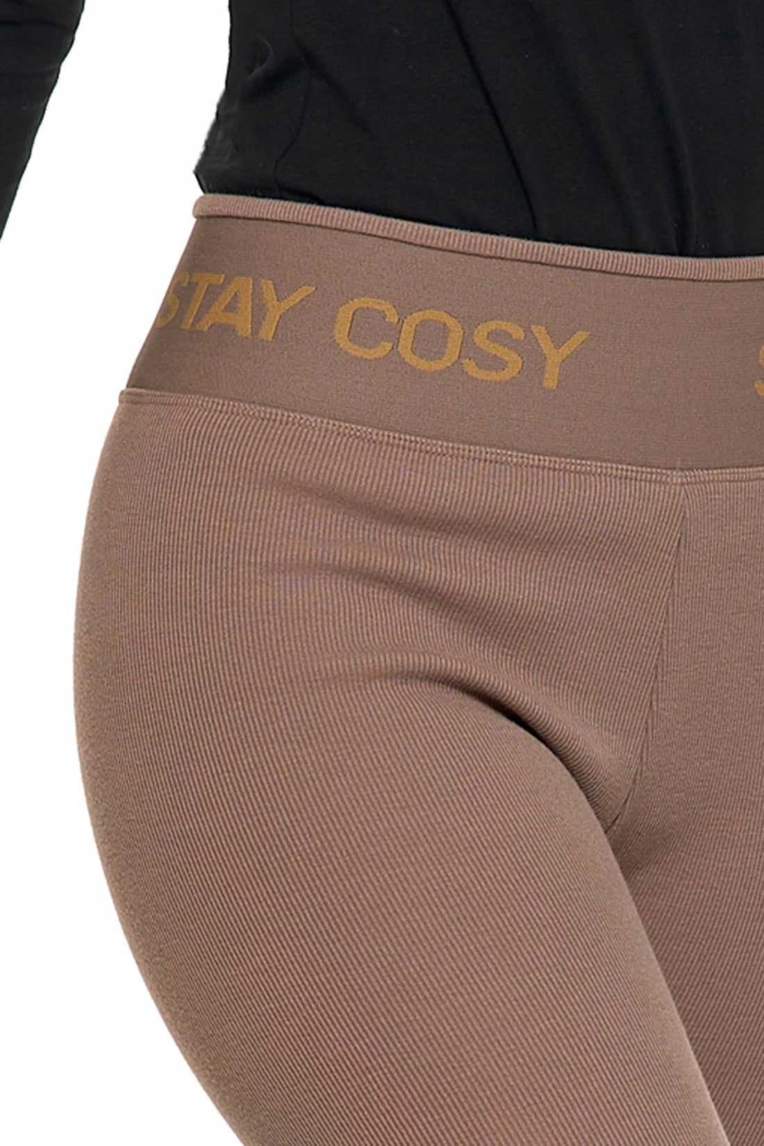 Legginsy damskie ocieplane prążkowane wysoki stan modny kolor