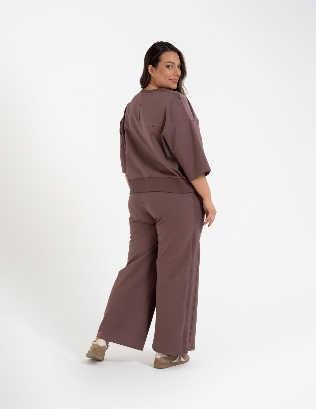 Luźna bluza damska dresowa gładka rękaw 3/4 oversize modna