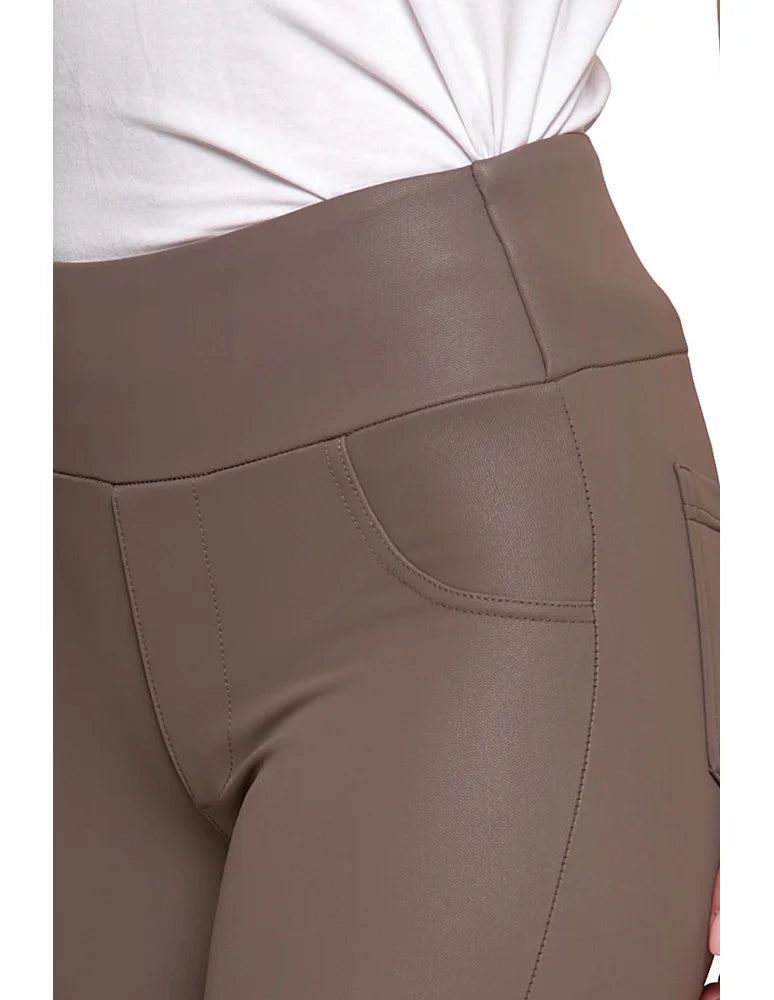 Eleganckie legginsy damskie getry w stylu skórzanym wysoki stan