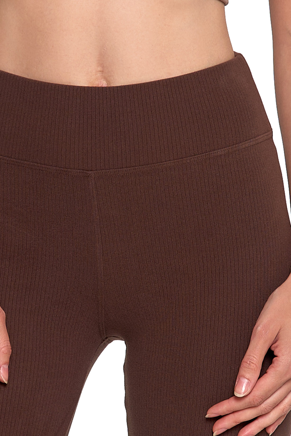 Legginsy damskie prążkowane getry z wysokim stanem i szeroki pas