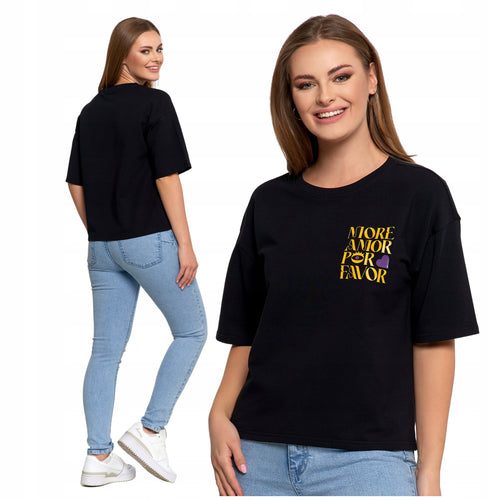 Luźny t-shirt damski koszulka bawełniana bluzka z krótkim rękawem