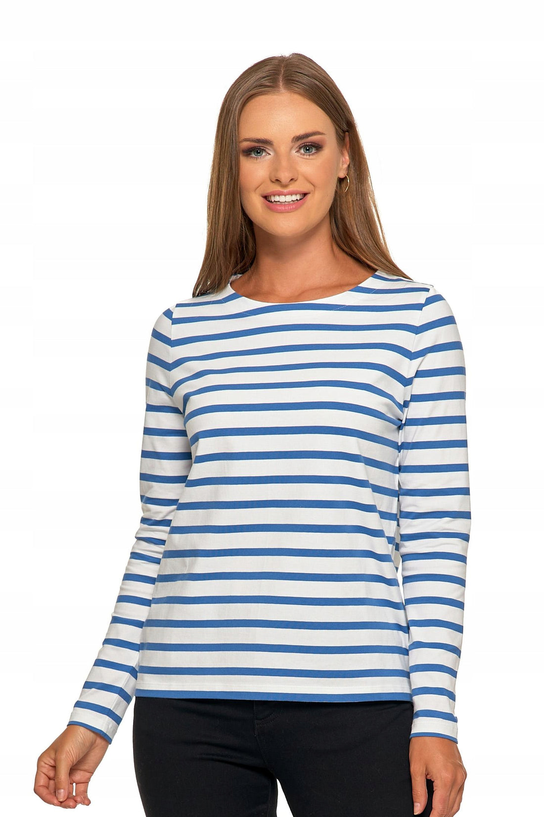 Bluzka damska w paski koszulka t-shirt na długi rękaw bawełniany