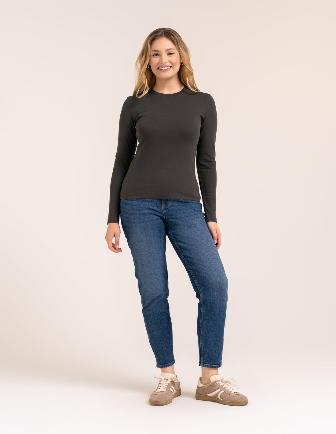 Bluzka damska longsleeve bawełna slim basic dopasowana