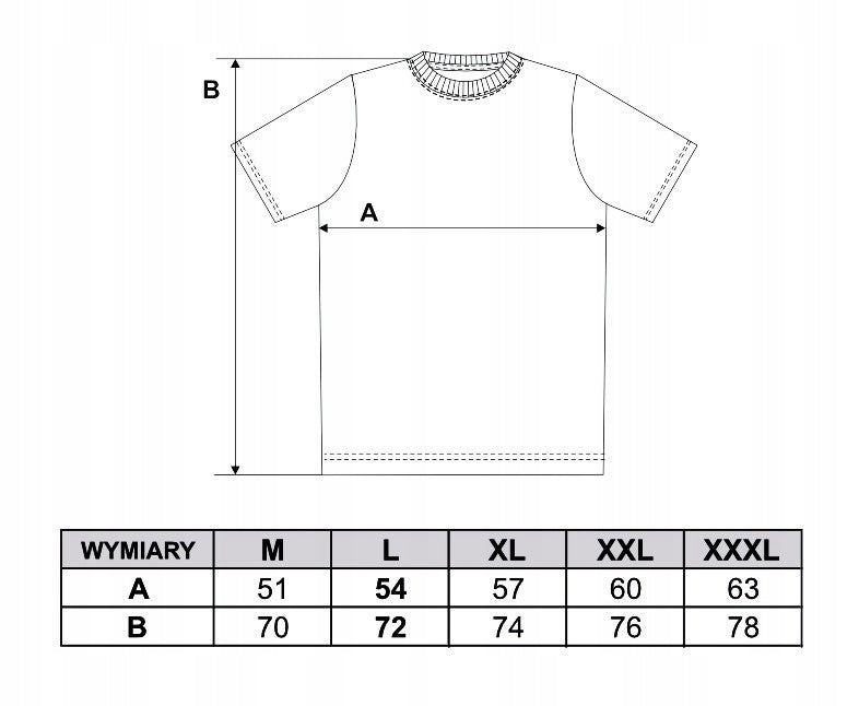 Tabela rozmiarów — T-shirt koszulka męska bawełniana klasyczna krótki rękaw