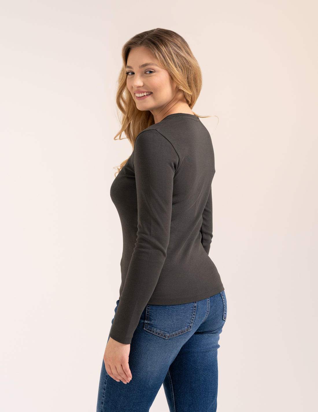 Bluzka damska longsleeve bawełna slim basic dopasowana