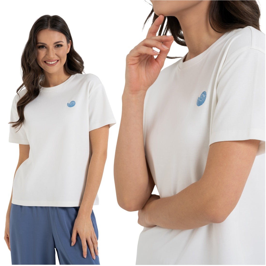 Luźny t-shirt damski z haftem wygodna koszulka z krótkim rękawem